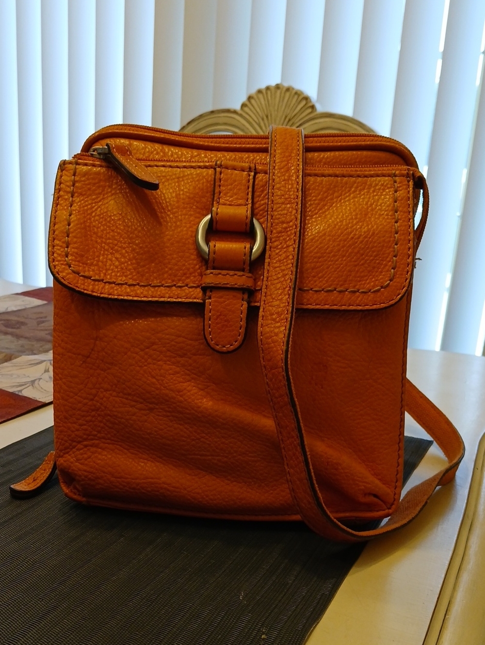 Leather Crossbody Bag in Warm Orange